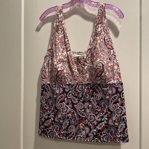 LANDS’ END Lined Paisley Swim Tankini in Cream & Blue with Bra 20W